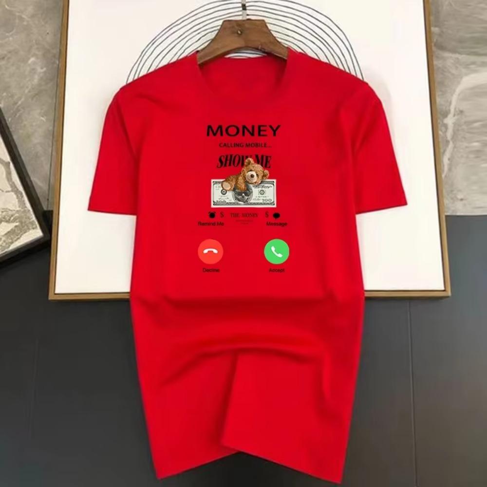 Oversized Hip-Hop T Shirts Cute My Money Calling Mobile Harajuku Bear Print Tee Regular Mens Tops Quality Rapper Tshirt