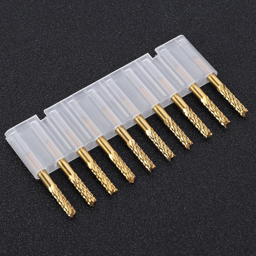 

10 шт. твердосплавных концевых фрез 3,175 мм, хвостовик 18 , с титановым покрытием, гравировальный биток для ЧПУ, для печатных плат