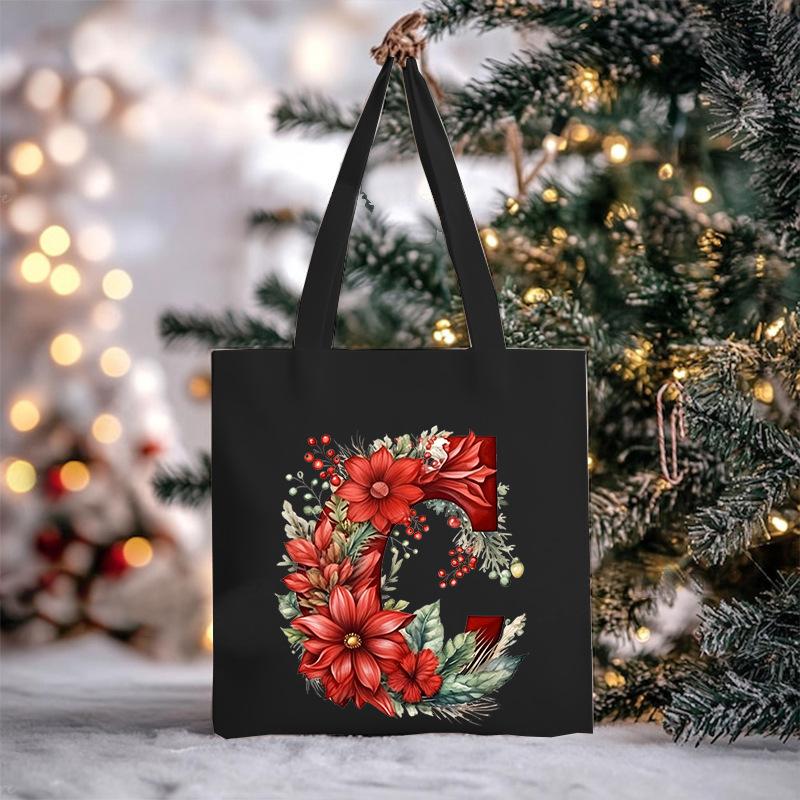 Christmas letter flower print niche trend tote bag shoulder bag