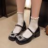 Autumn Women's Chunky Heel Mary Janes Shoes New Square Toe Rhinestones Square Buckle Heeled Shoes for Women Pumps  Shoes