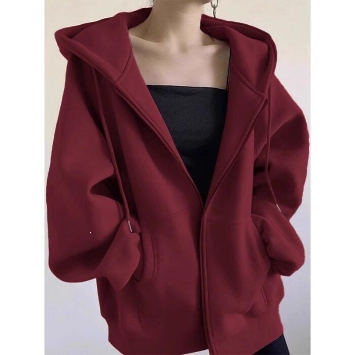 Fleece thickened sweater women, loose lazy wind hooded cardigan jacket in autumn and winter