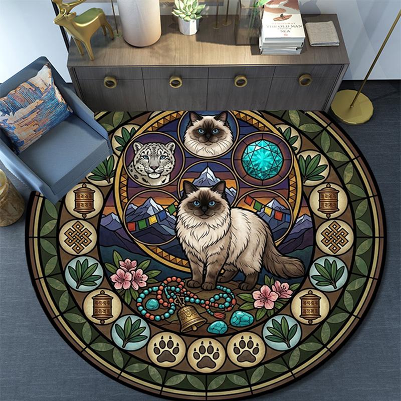 Feline Mandala Round Area Rug Under Office Chairs Bedroom Living Room Home Decor