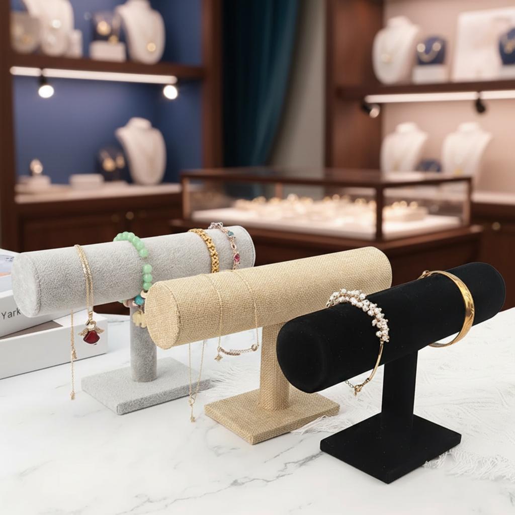 T-Bar Jewelry Organizer Stand - Portable Holder for Watch Necklace Bracelet Chain Hairband Shop Home Display