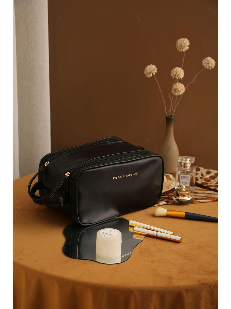 Double-Layer PU Travel Cosmetic Bag with Large Capacity