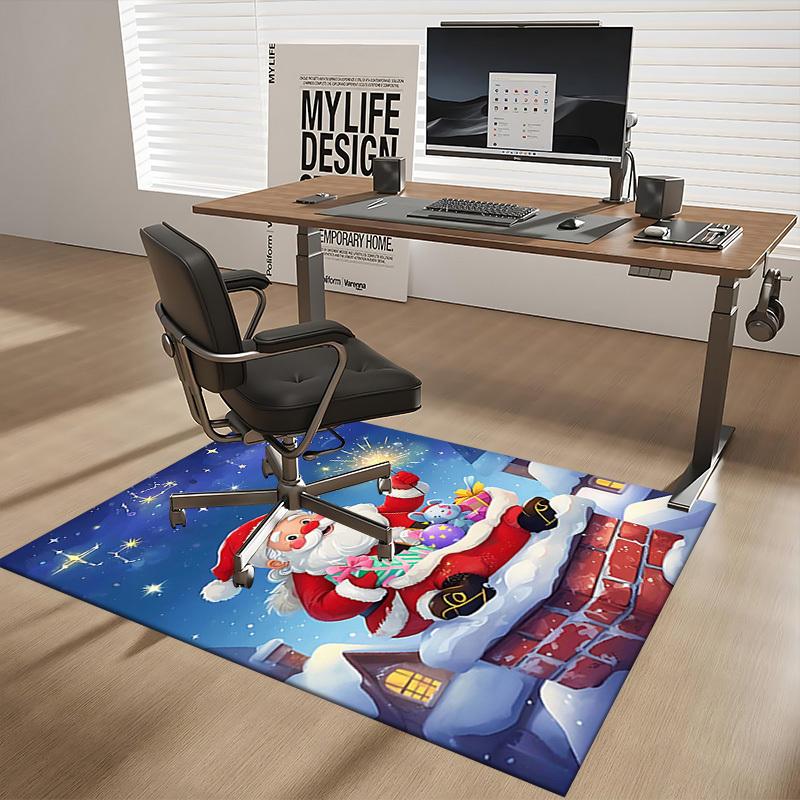 Christmas Santa Claus Chair Mat - Anime Cartoon Design, Non-Slip Carpet for Office, Home Decor, Living Room, Bedroom, Game Room & Dormitory.R035