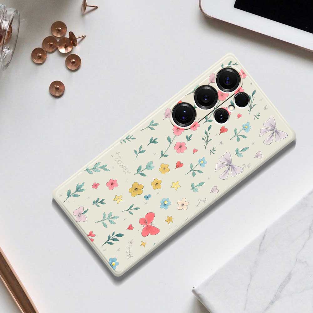 For Samsung Galaxy S25 Ultra Case Floral Bow Pattern Printing Straight Edge TPU Phone Back Cover