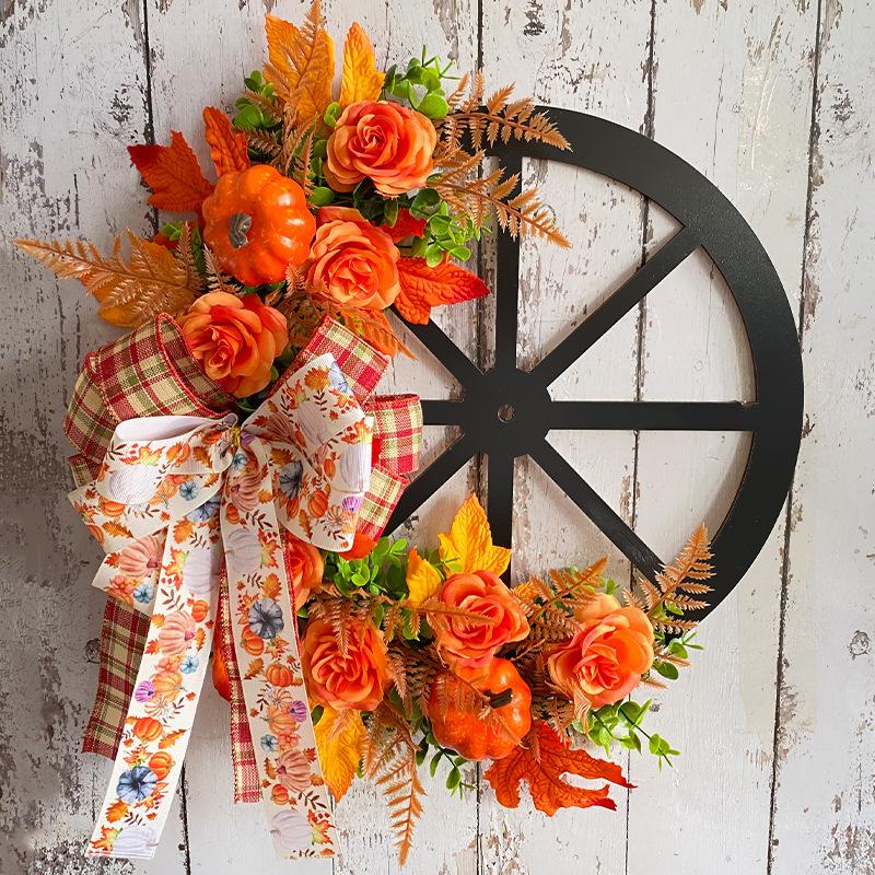 42cm Autumn decorative wreath, Harvest festival thanksgiving festival decor garland, front door hanging wreath, pumpkin Maple leaf artificial flowers