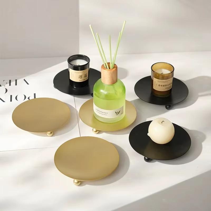 Iron Black Golden Candle Holders Pillar Metal Plate for Wedding Party Festival Candlestick Holder Art Gift Home Decoration