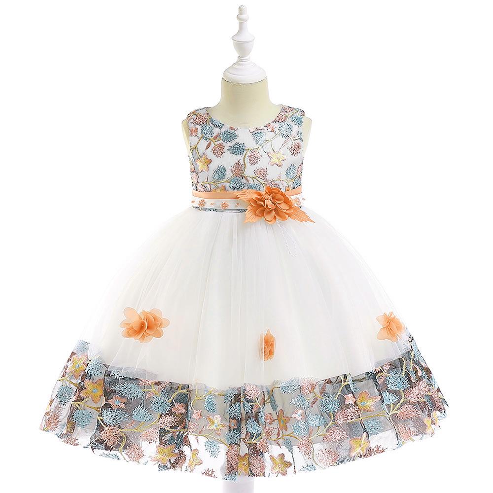Summer Kids Girl Dress Embroidery Flower Girls Dresses Children Princess Prom
