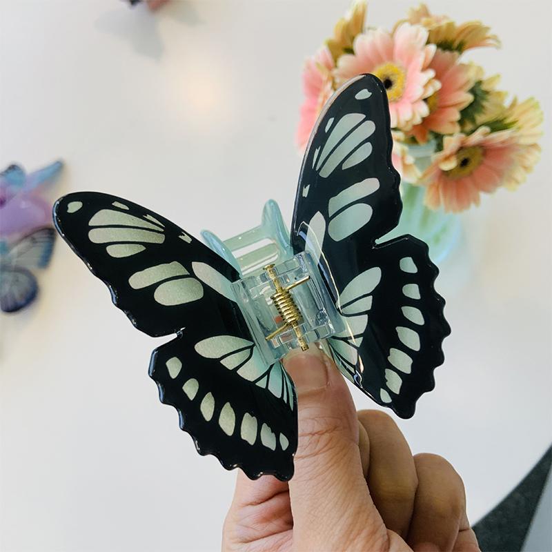 1pc Style Butterfly Acetate 3D Floral Shark Clip Women's Back Hairpin - Premium Shimmering Hair Accessory