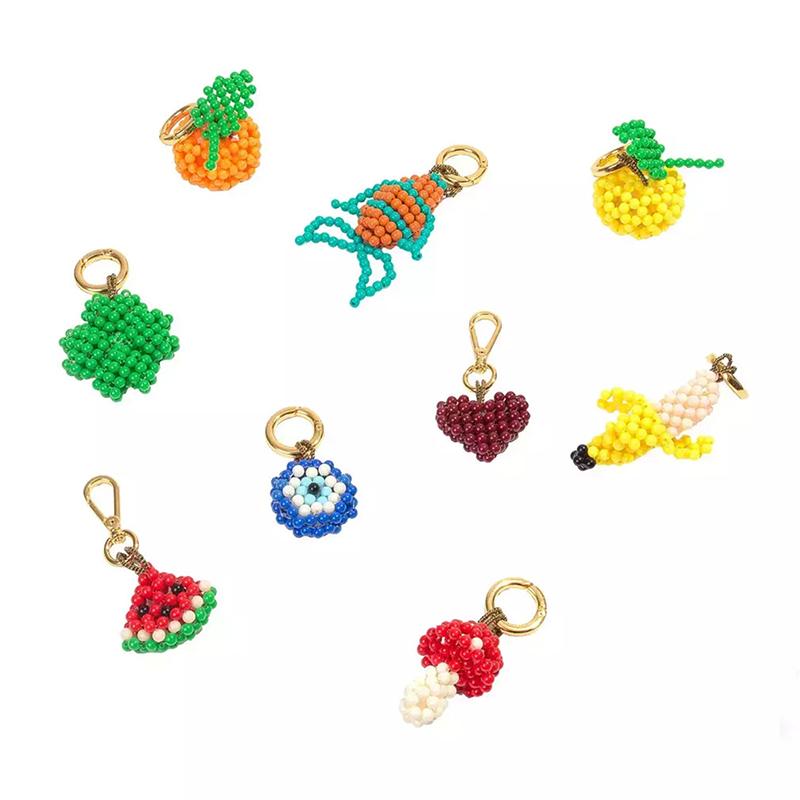 Colorful Beaded Fruit Series Apple Watermelon Bag Charm Pendant Keychain For Women Girls Bag Decoration Accessories