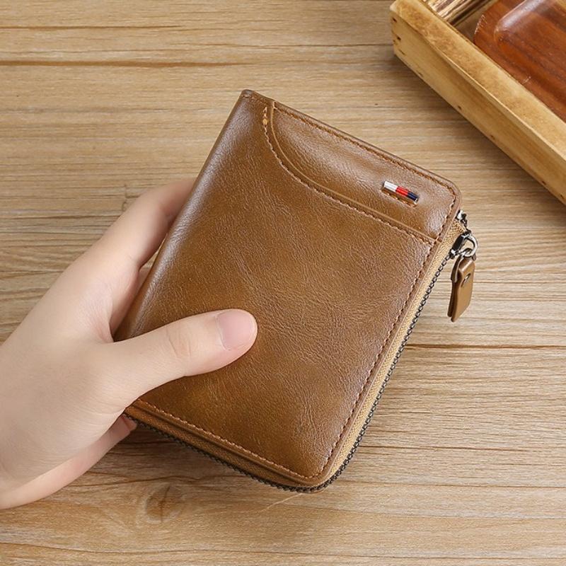 Mens Wallet Leather Business Money Clip Card Holder Zipper Purse Luxury Wallets for Men RFID Protection Purses Carteira Masculina