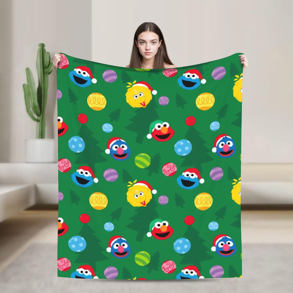 Oscar the Grouch Big Face Blanket S-Sesames Streets Warm Soft Plush Bedding Throws For Couch Chair Sofa Bed Bedspread Bed Cover