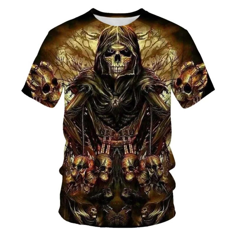 Death God Skull 3D Printed Men's Casual Round Neck Short Sleeved T-shirt