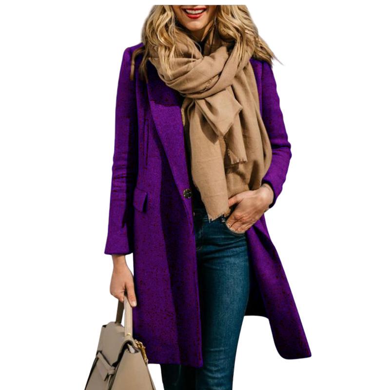 2024 Autumn/Winter Women's Long Wool Coat with Hidden Buttons - European/American Style