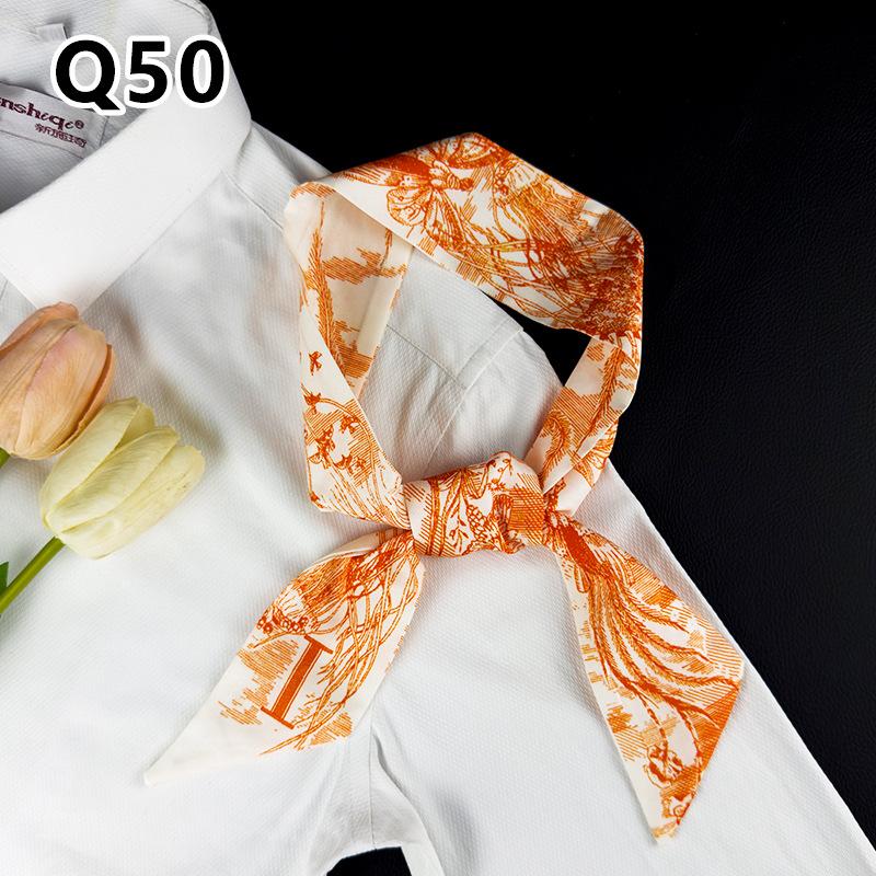 New Long Versatile Silk Scarf Tied Hair Band Bow Letter Floral Streamer Tied Bag Gift Small Silk Scarf