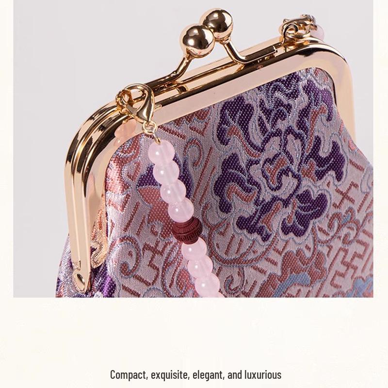 Chinese Style Mulberry Silk Kiss Lock Phone Bag - Ethnic Beaded Crossbody for Hanfu & Qipao