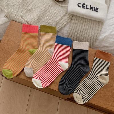 Women's Striped Mid-Tube Socks - Trendy Autumn/Winter Outdoor Retro Japanese Style for Students