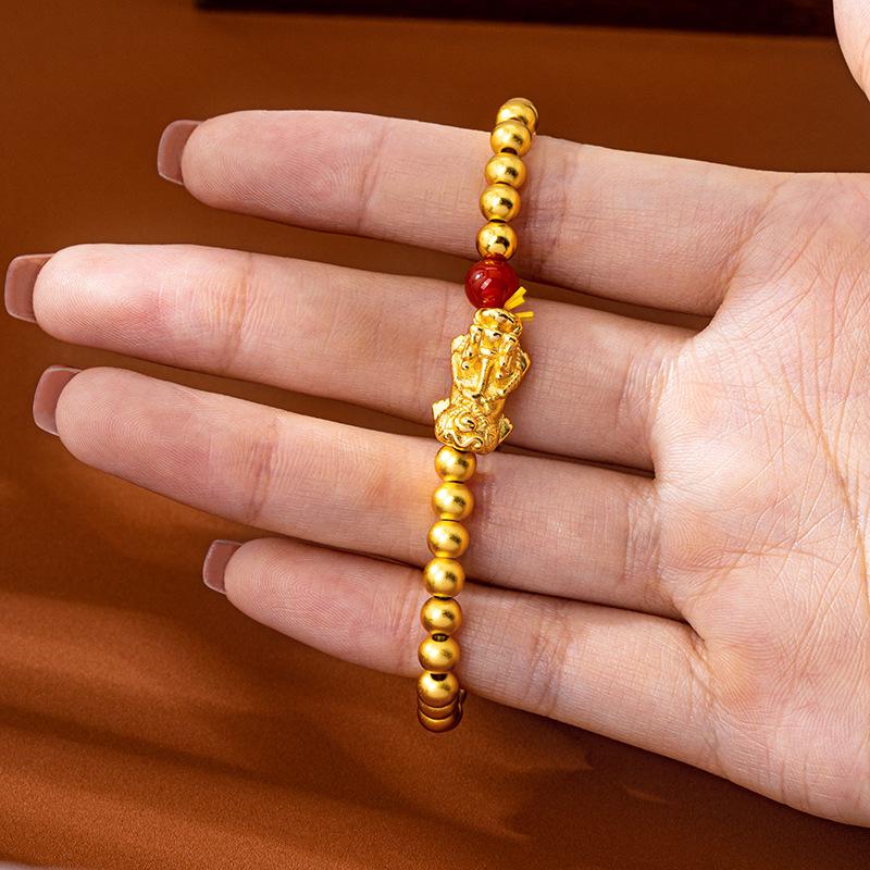 Guochao Vietnamese Sand Gold Pixiu Beaded Bracelet - Women's Retro, Colorfast Jewelry