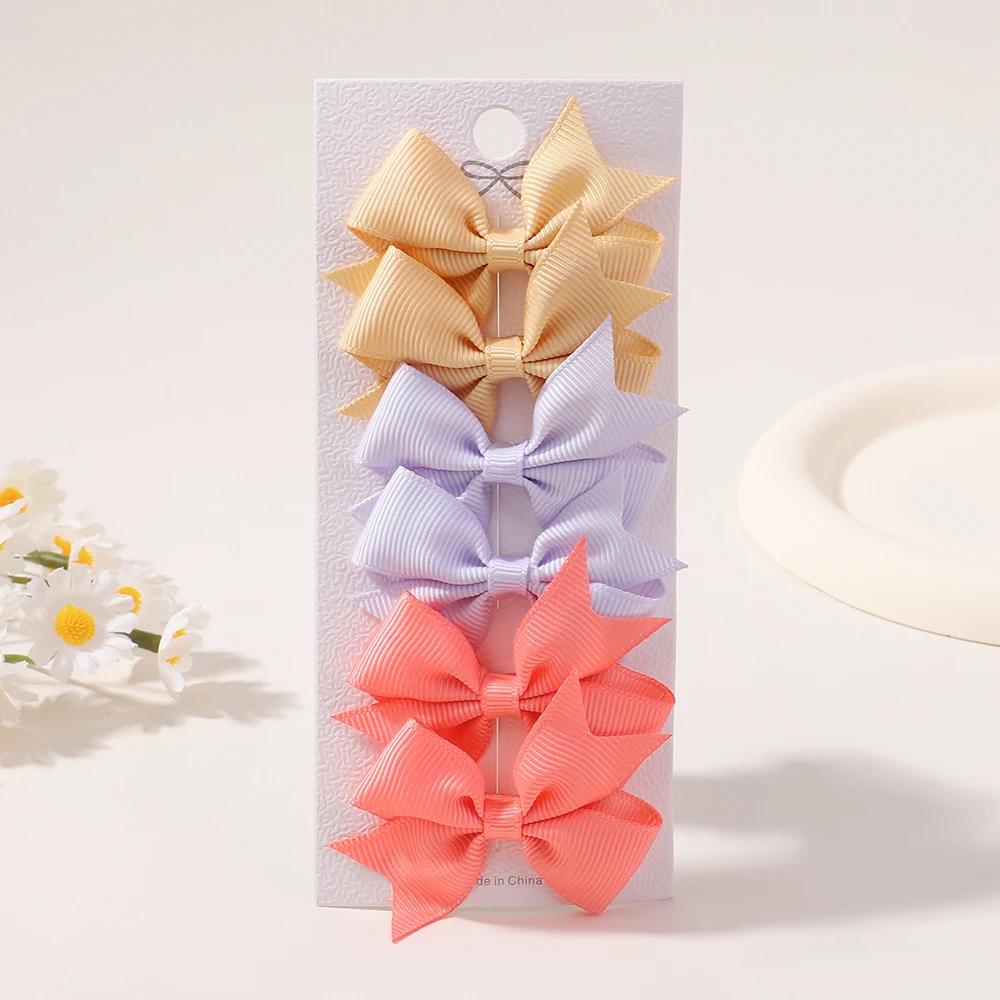 6Pcs/lot Solid Color Ribbon Baby Bows Hair Clips for Baby Girls Handmade Bowknot Hairpin Mini Barrettes Kids Hair Accessories