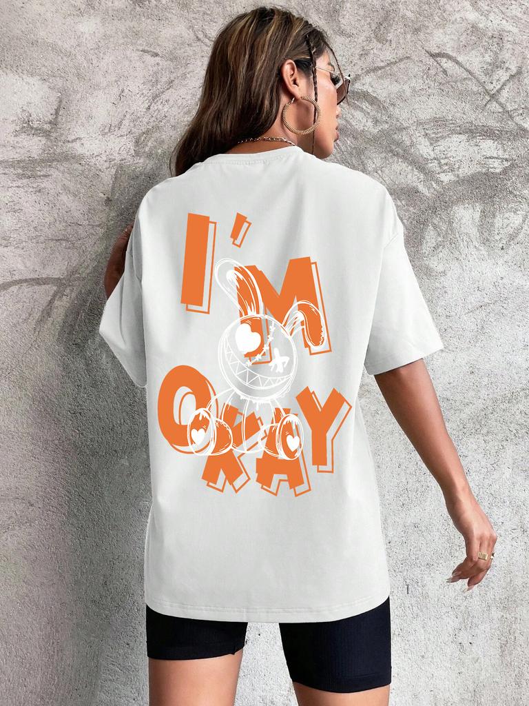 I Am Okey Rabbit Cute Funny Printing Female Women T-Shirt  O-Neck T Shirts Street Hip Hop Clothing Breathable Soft Short Sleeve