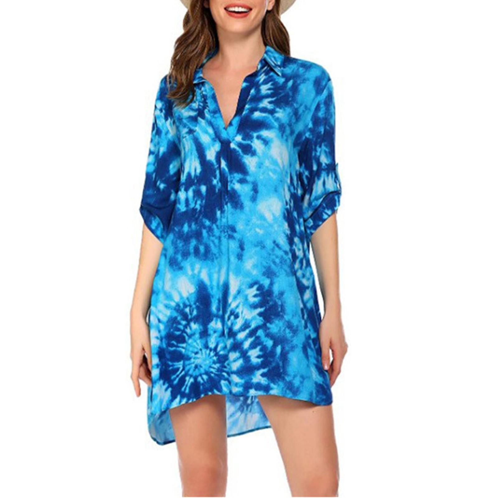 

Жіночий купальний костюм з V-подібним вирізом, пляжна сорочка, бікіні, довгий топ XXL синій