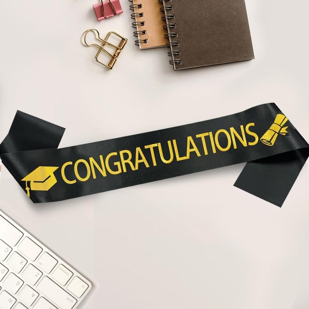 Black Golden Graduation Set Class of 2026 With Tassel Tassel Bachelor Cap Badge Plain Cloth Satin Graduation Shoulder Strap