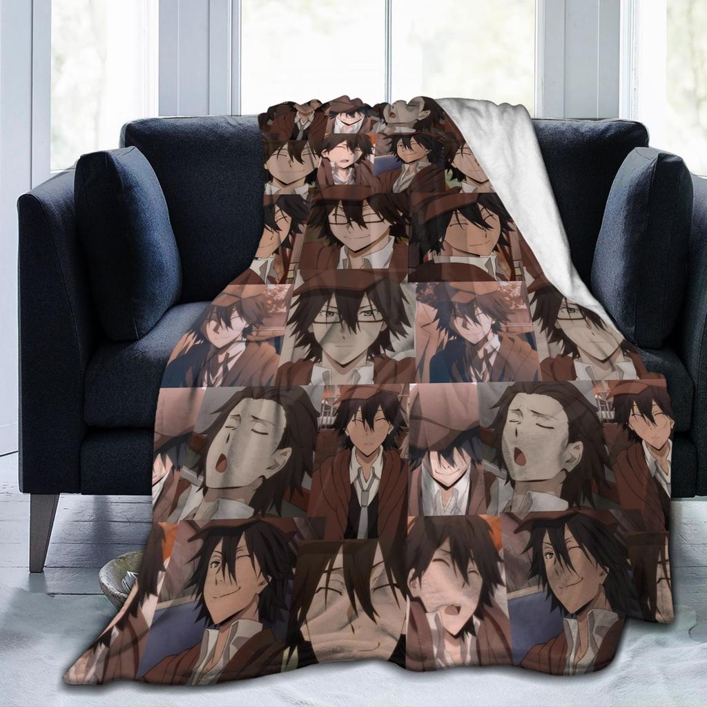 Anime Bungo Stray Dogs Blanket Fleece Printed Multi-function Lightweight Throw Blanket for Bed Outdoor Bedspreads