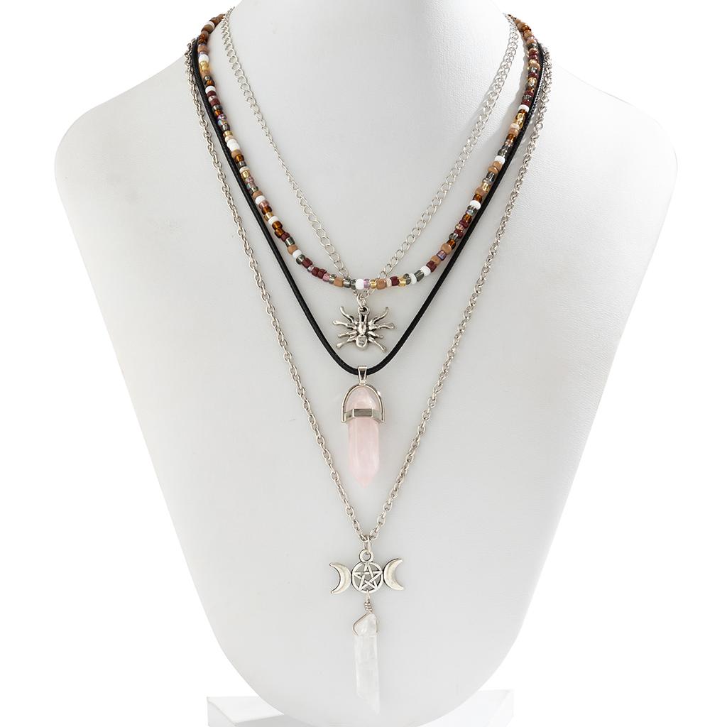 Salircon Bohemian Mixed Color Seed Bead Beaded Necklace Gothic Metal Spider Pendant Multi layered Necklace Women's Y2K Jewelry