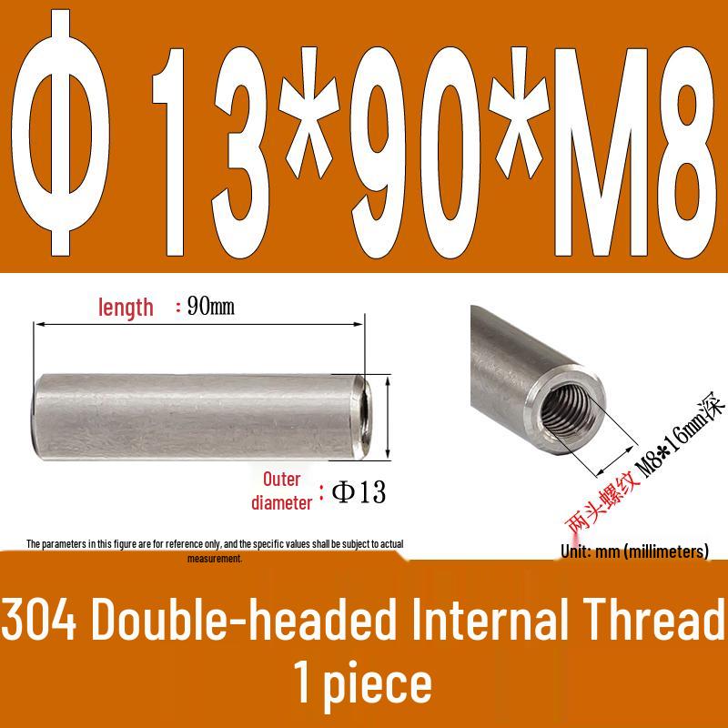 Stainless Steel 304 Double-Ended Threaded Cylindrical Guide Pin with Dual-End Holes