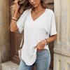 European American Fashion Summer T-Shirt Women V-Neck Short Sleeve Loose Casual Top Solid Crossborder