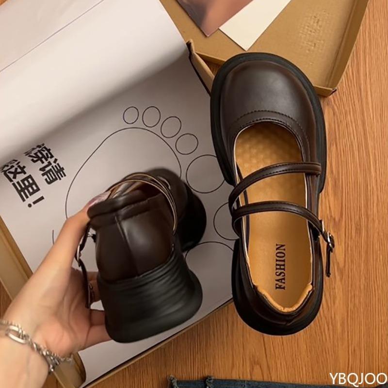 Fashion New round toe thick soled small leather shoes for women in spring summer versatile daily wear simple comfortable single shoes