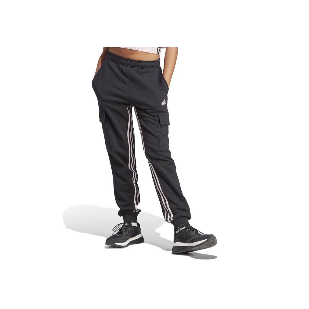 Adidas Solid Color Side Stripe Letter Print Elastic Cuffed Knit Sports Pants Women Bottoms Black IB4750