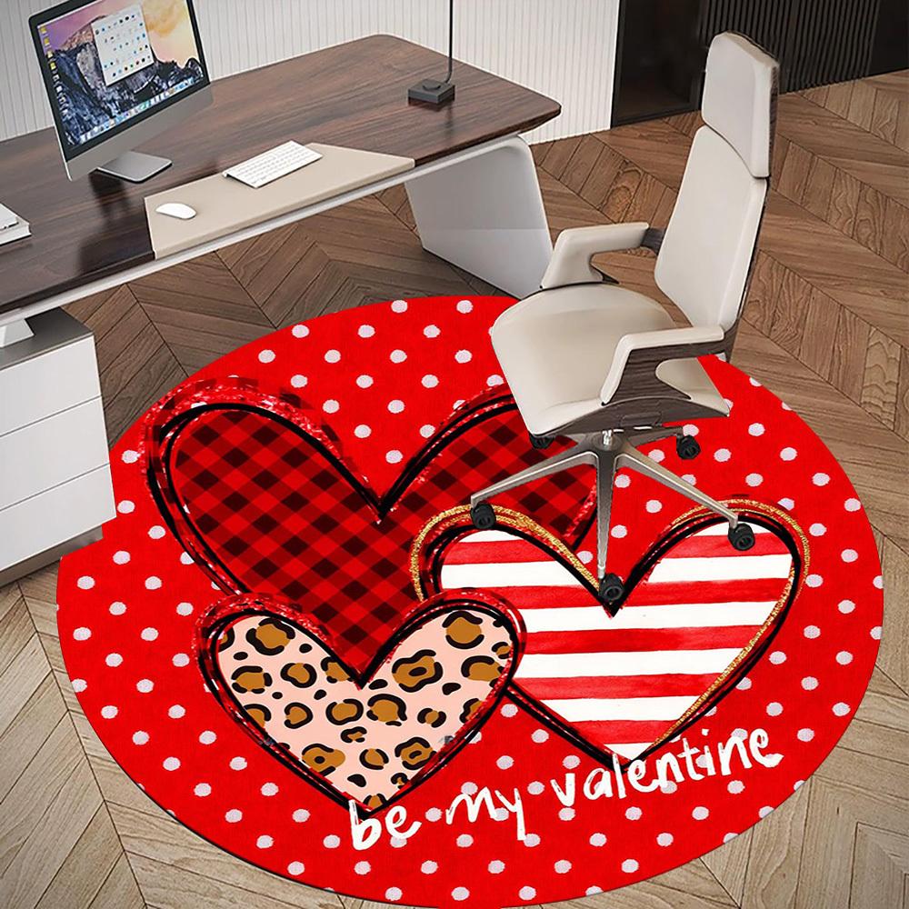 1pc Valentine's Day Heart Round Chair mat office Area Rug - Non-Slip, Floor Mat for Office, Bedroom, Ideal home decor gift c0112124