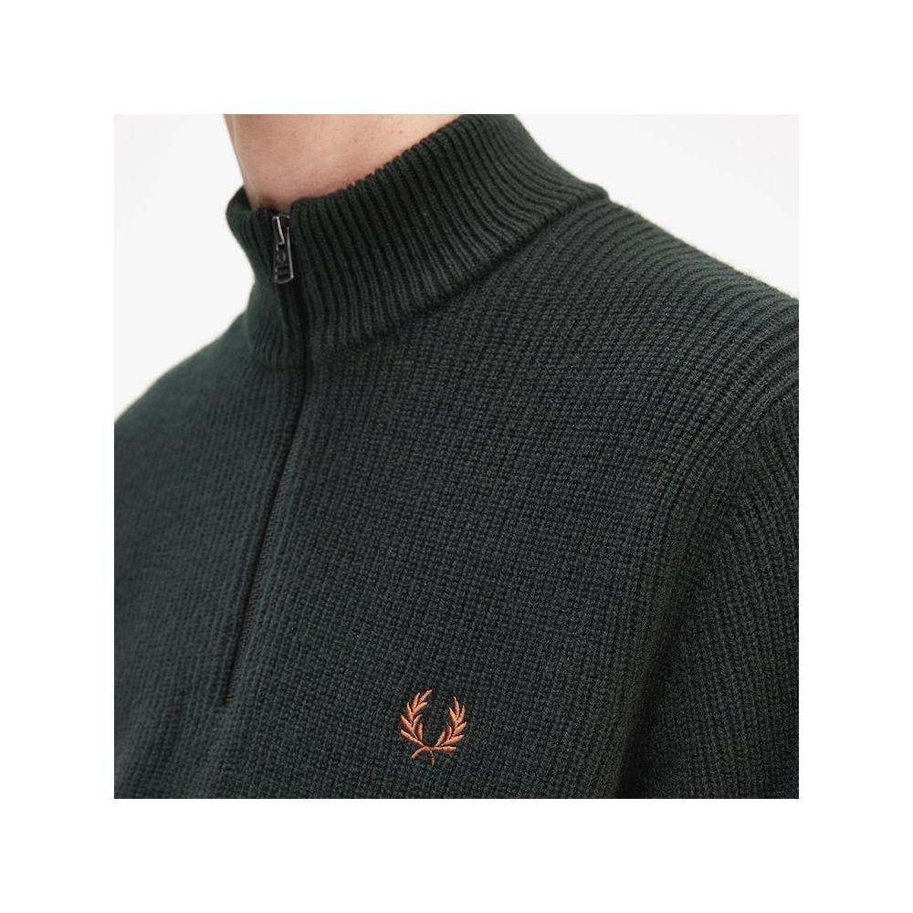 Fred Perry [sharp] Textured Half Zip Knit   Night Green Afpm2436540 Q20 qzgAfpm2436540 Q20