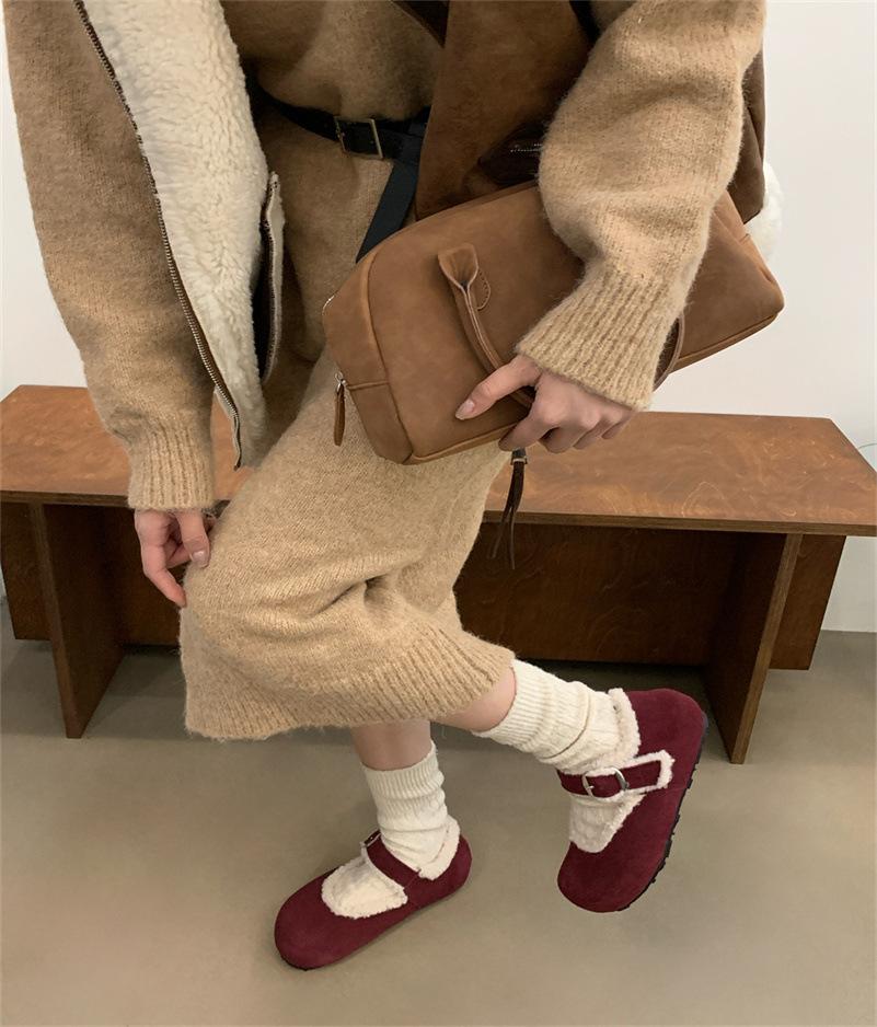 Platform Birkenstocks women's velvet snow boots 2025 new winter small inner height increase fashion loafer cotton shoes