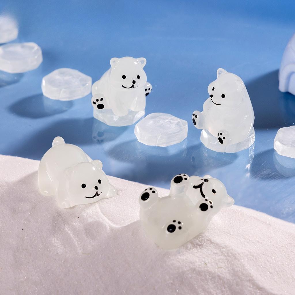 4-50PCS Luminous Micro Landscape Mini White Bear Snow Polar Bear Figurines Ornament Gift Furnishings Diy Home Decor Accessories