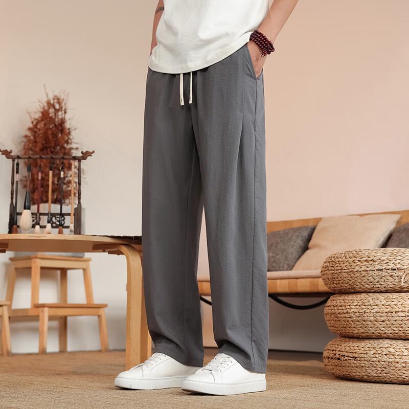 ROMON Men s Linen Blend Straight-Leg Casual Pants L