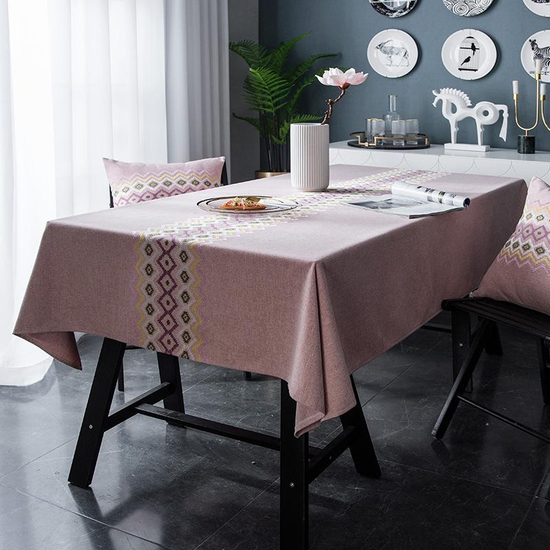 Amazon American Embroidery Flower Dining Table Cloth Cotton And Linen Solid Color Coffee Table Fabric Cover Cloth Manufacturer
