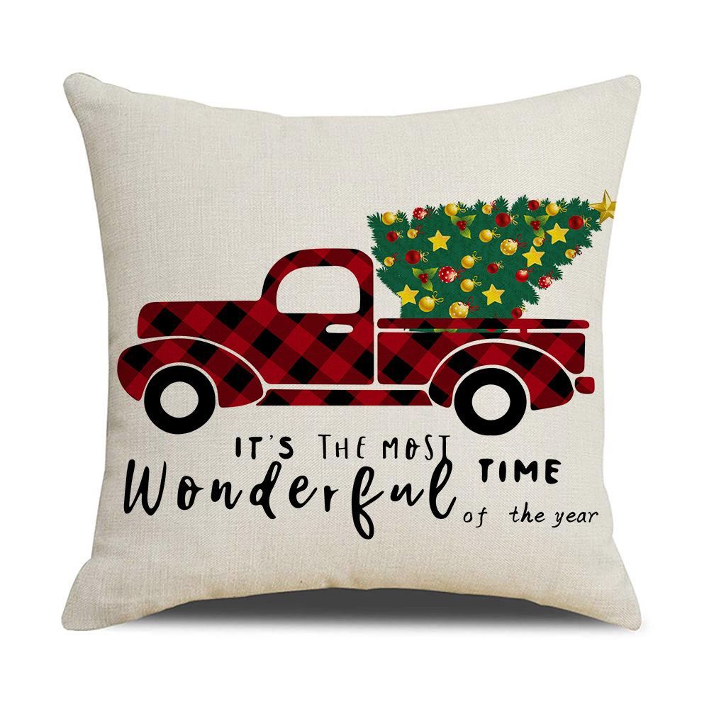 Red and Black Christmas Throw Pillow Cover Linen Print Christmas Elk Sleigh Pillow Sofa Cushion Cover