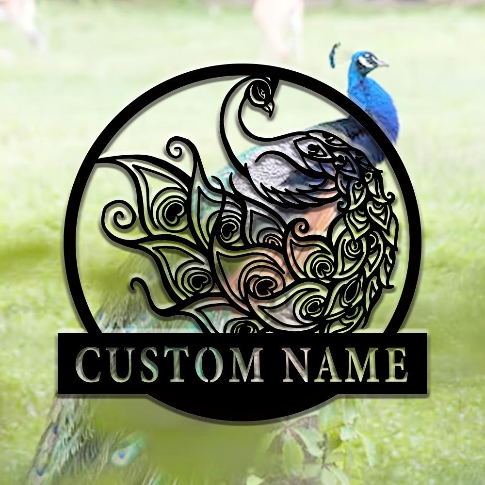 Peacock Metal Wall Sign Black Iron Surname Decor Home Patio Silhouette