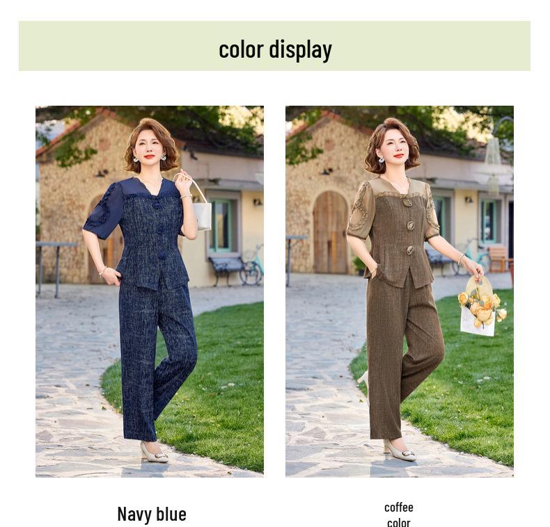 2026 Summer Outfit: Stylish Short-Sleeve Two-Piece Set for Middle-Aged and Elderly Women, Casually Elegant Chinese Style.