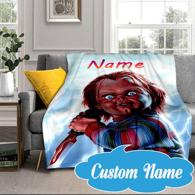 Custom Name Chucky Blanket bed sofa Blanket Flannel Blanket for Camping, Hiking, Picnic Essentials,gift for Fan family