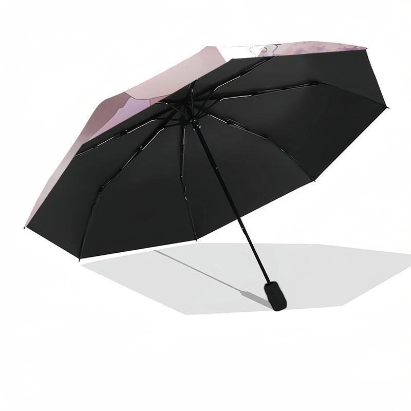 1pc Outdoor Umbrella with Anime Girl and Flowers Design - Automatic Opening/Closing, Portable 3-Fold Design, 8-Bone Iron Frame, Perfect Gift for