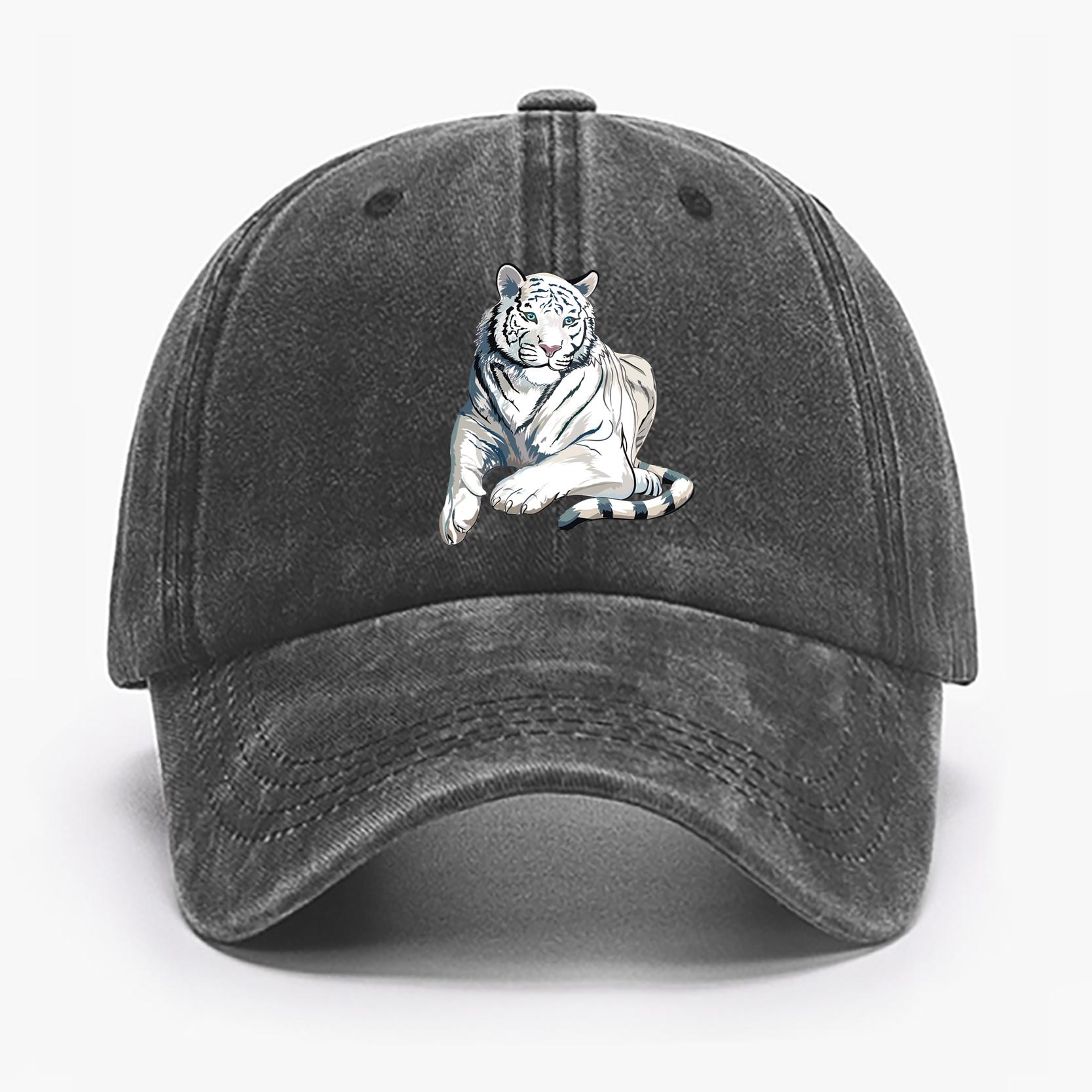 

Бейсболка из стираного хлопка с регулируемым размером и принтом сидящего белого тигра, винтажная состаренная солнцезащитная шляпа для женщин, идеальный вариант для подарка as the picture чёрный