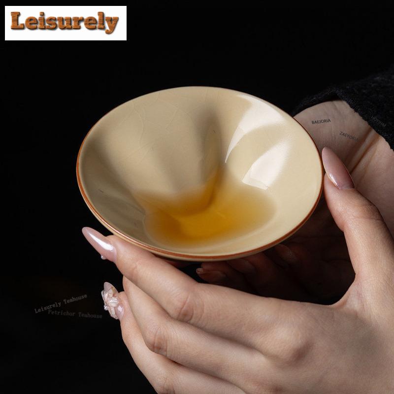 61ml Ru Kiln Gracked Glaze Teacup Vintage Tea Bowl Cute Cup Tea-tasting Smelling Cup Chazhan Master Cups Drinkware Accessories