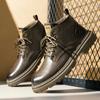 Modemarke Herbst Winter Schuhe Herren Lederstiefel Dicke Sohle Rutschfest Warm Plüsch Kalter Winter Rindsleder Herren Knöchelstiefel Schwarz