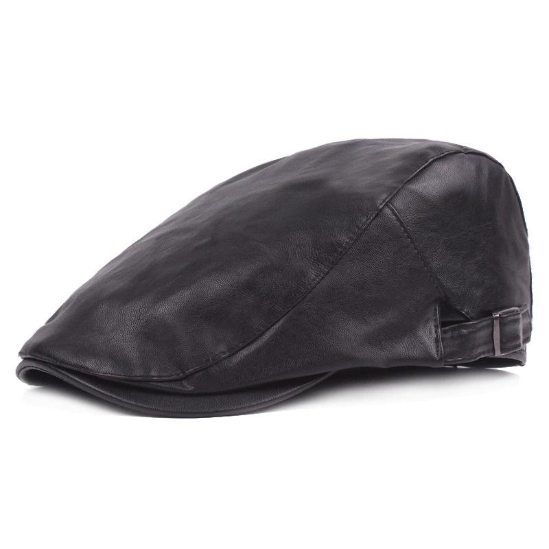 New Men Women Berets Faux Leather British Vintage Flat Cap Male Solid Black Red Navy Brown Newsboy Caps Adjustable Driver Hats