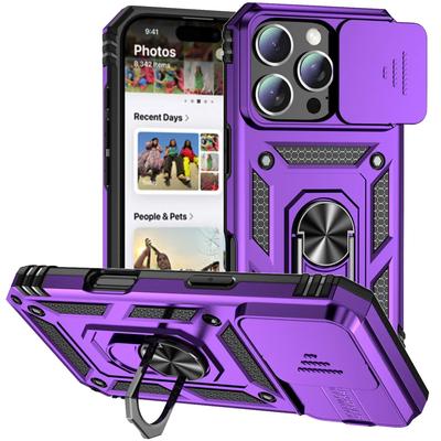 Armor Case for iPhone 16 14 13 12 11 15 Pro Max 16 Plus 13Mini 12Mini Ring Stand Rotating Slide Camera Lens Military Grade Cover