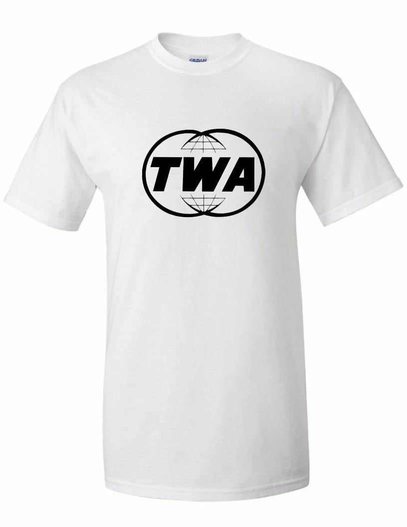 TWA Trans World Airlines Black Logo Tee Shirt US Travel White Cotton T-Shirt 4XL